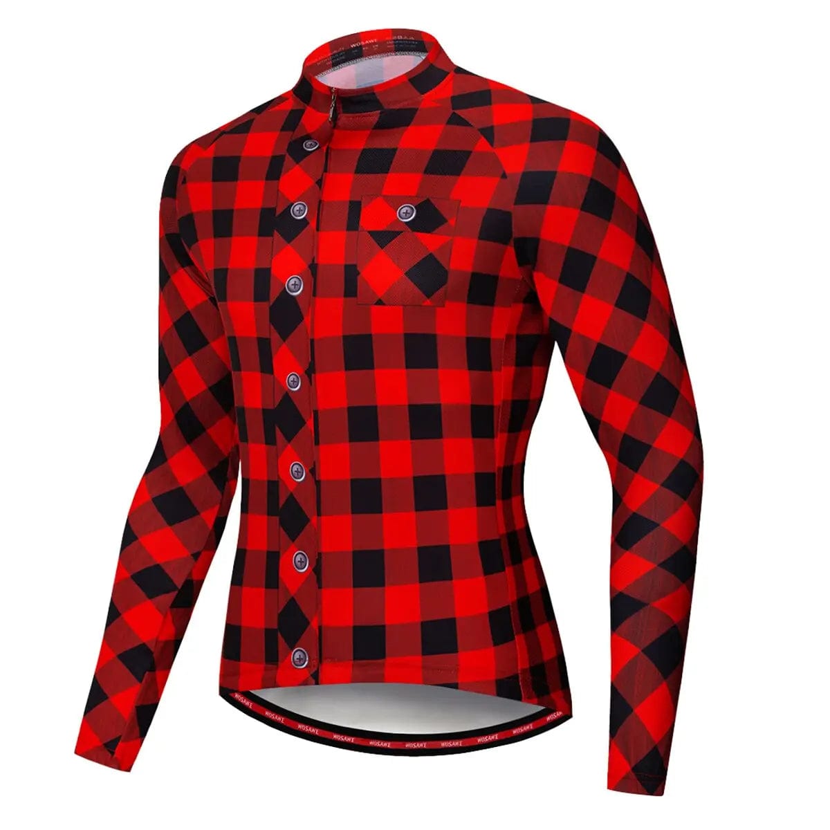 Red Plaid Checkered Long Sleeve Cycling Jersey Pedal Clothing