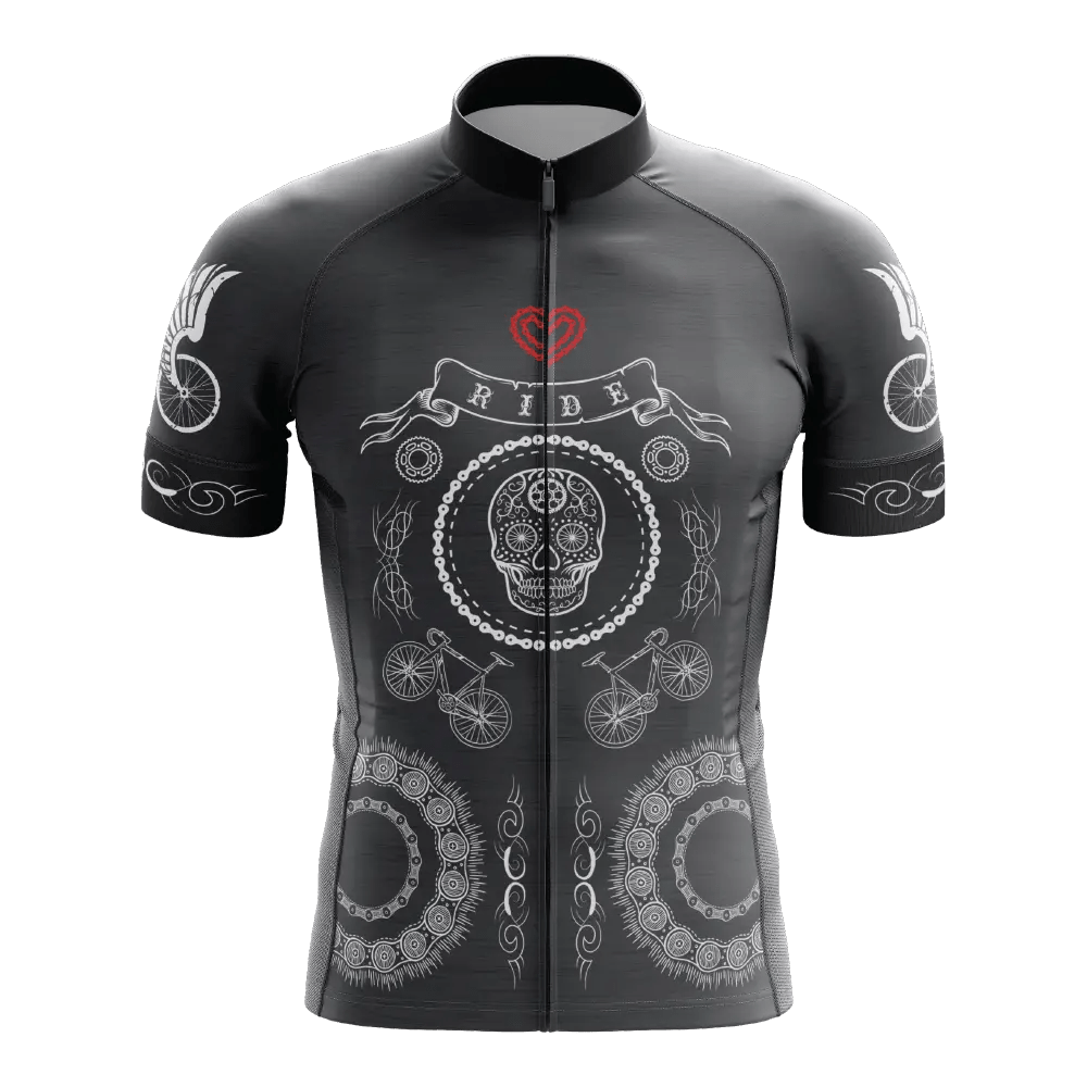 Skull Gears Slate Grey Short Sleeve Cycling Jersey