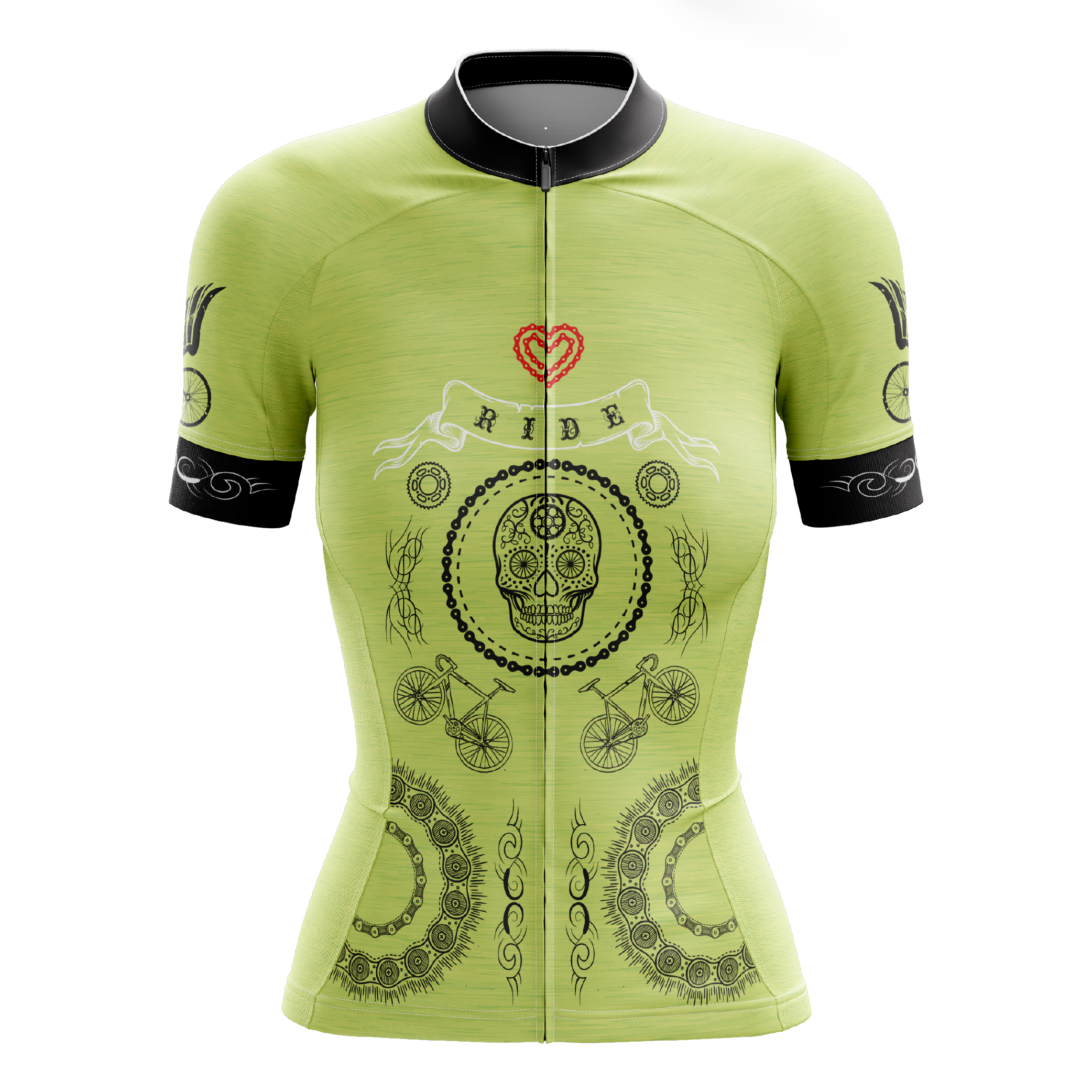 Skull & Gears Green Short Sleeve Cycling Jersey