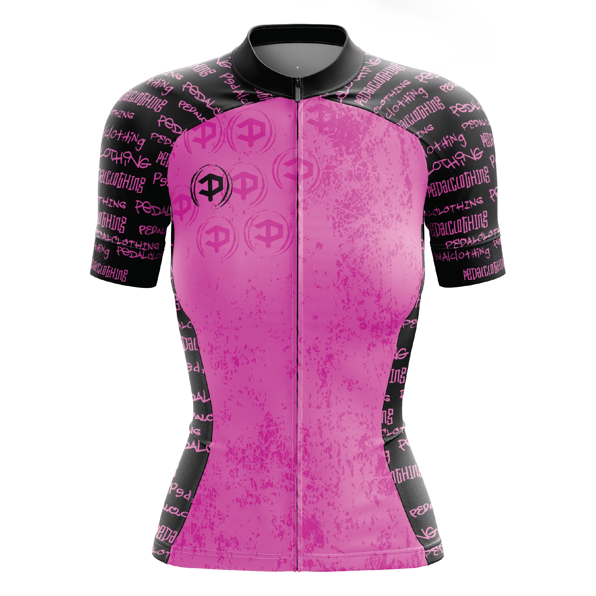 Women's Pink Grunge V1 Short Sleeve Cycling Jersey