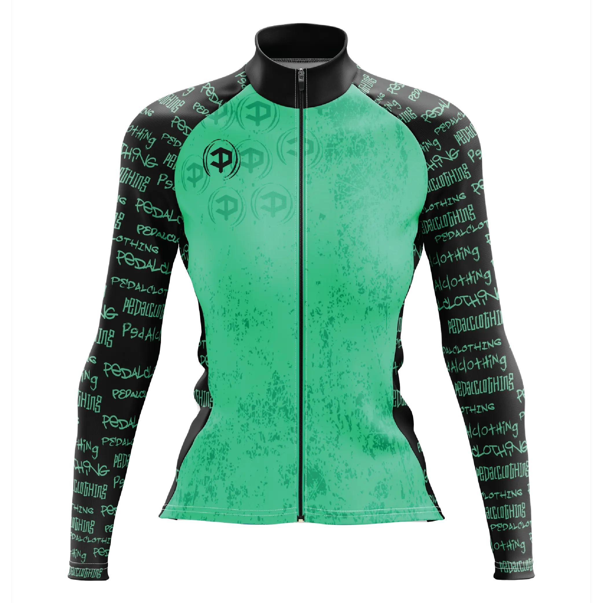 Women's Turquoise Grunge V1 Long Sleeve Cycling Jersey