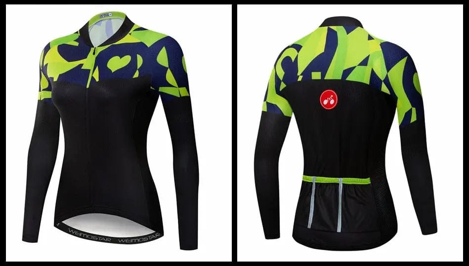 Black & Green Women's Long Sleeve Cycling Jersey