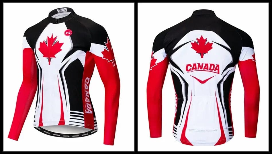 Canada Red Black & White Long Sleeve Cycling Jersey