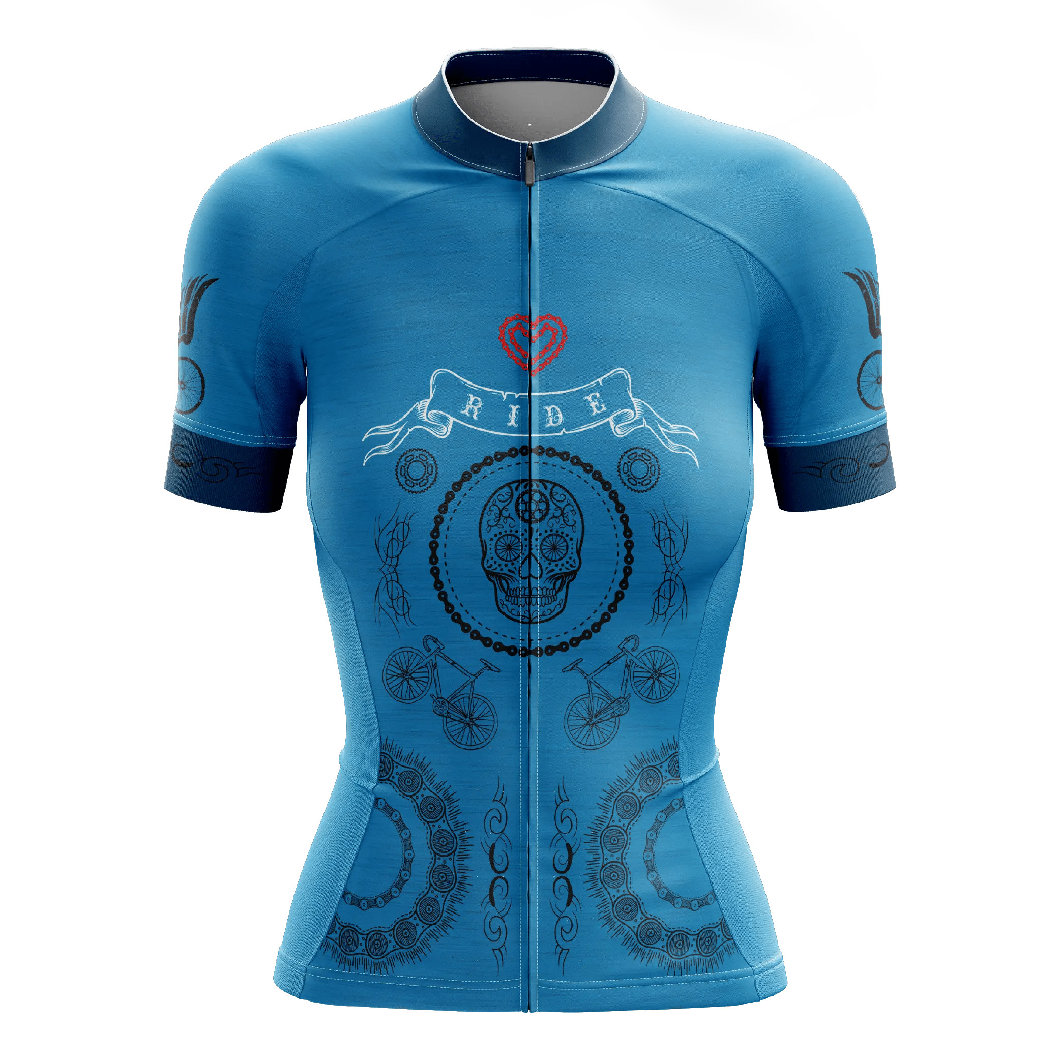 Skull & Gears Blue Short Sleeve Cycling Jersey