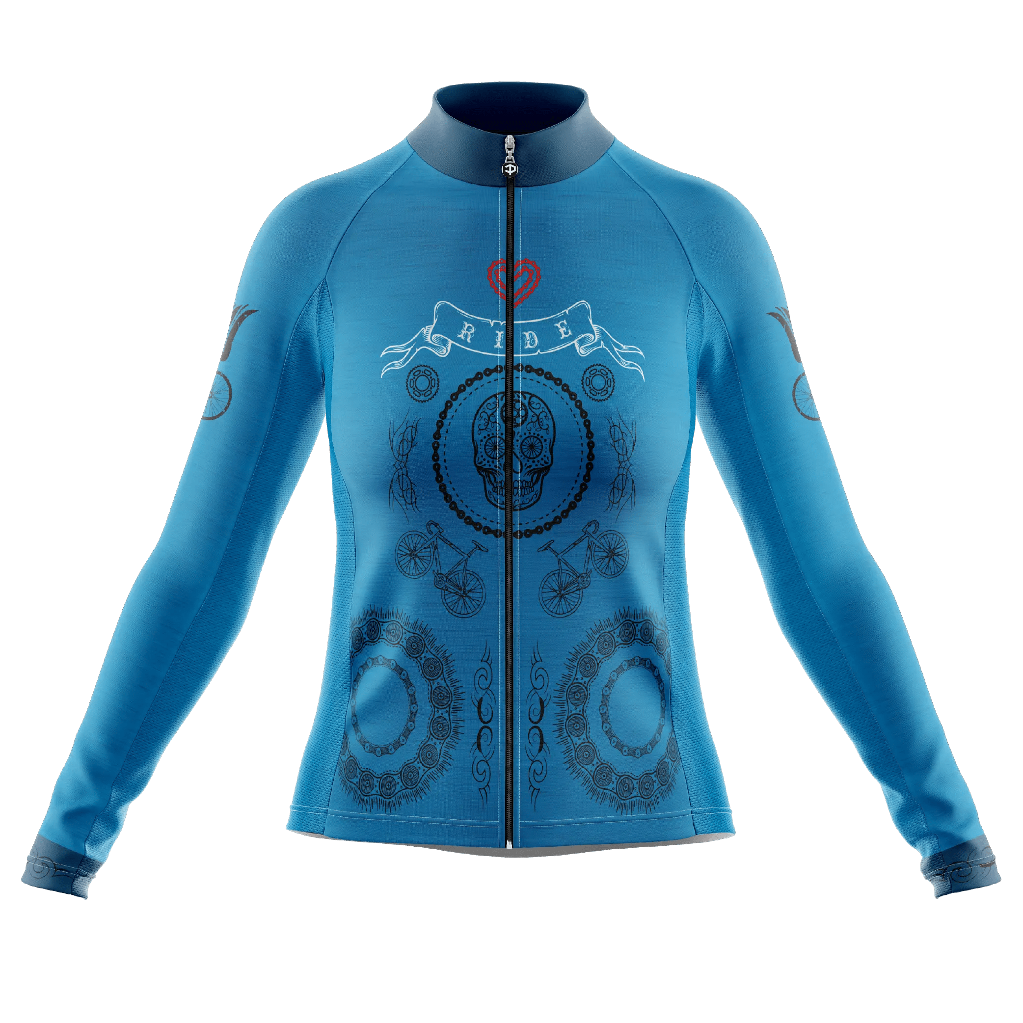 Skull & Gears Blue Long Sleeve Cycling Jersey