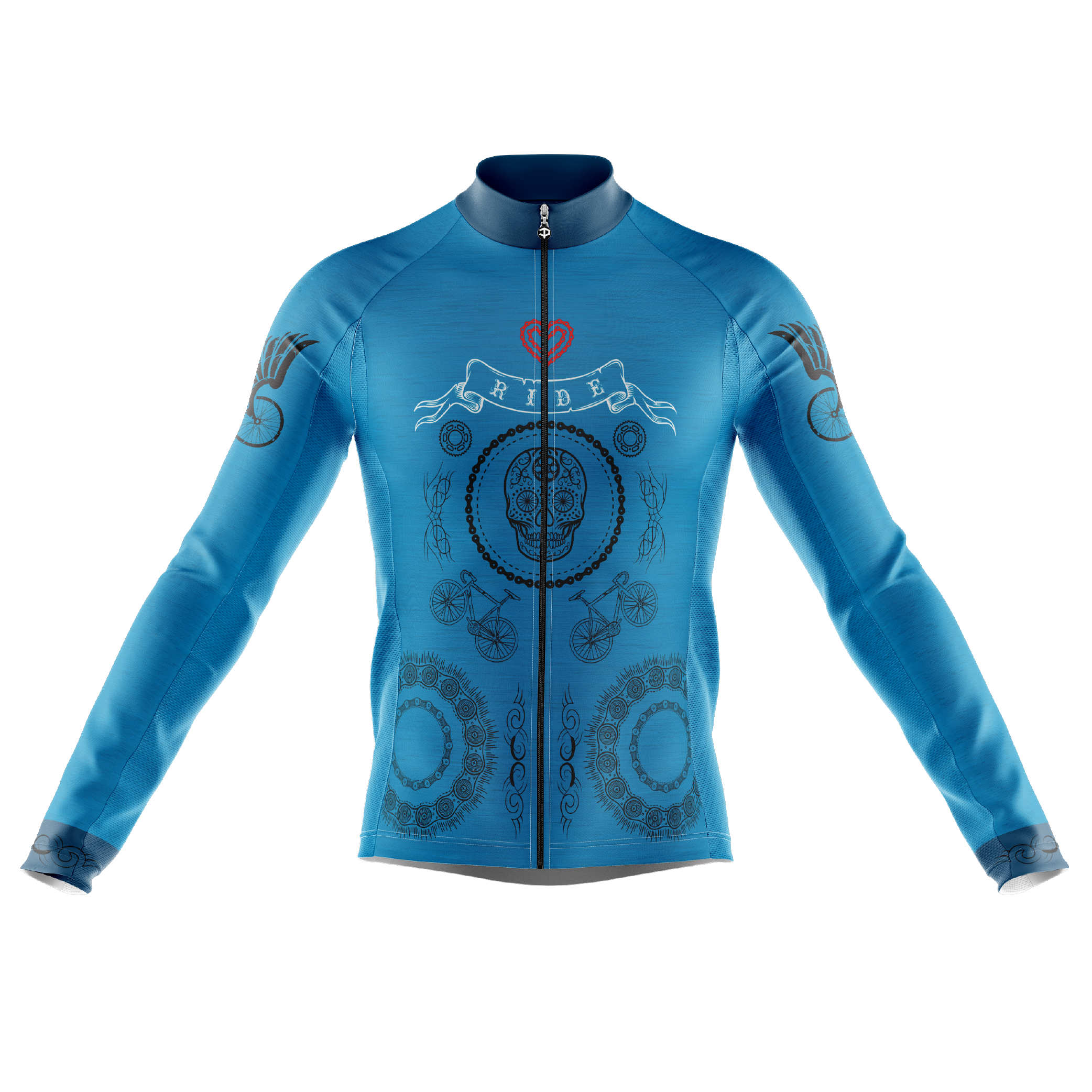 Skull & Gears Blue Long Sleeve Cycling Jersey