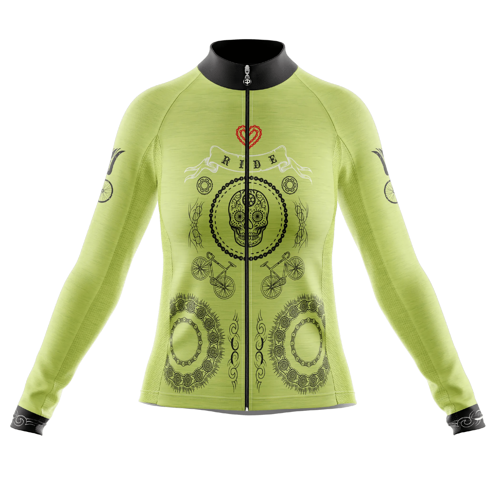 Skull & Gears Green Long Sleeve Cycling Jersey