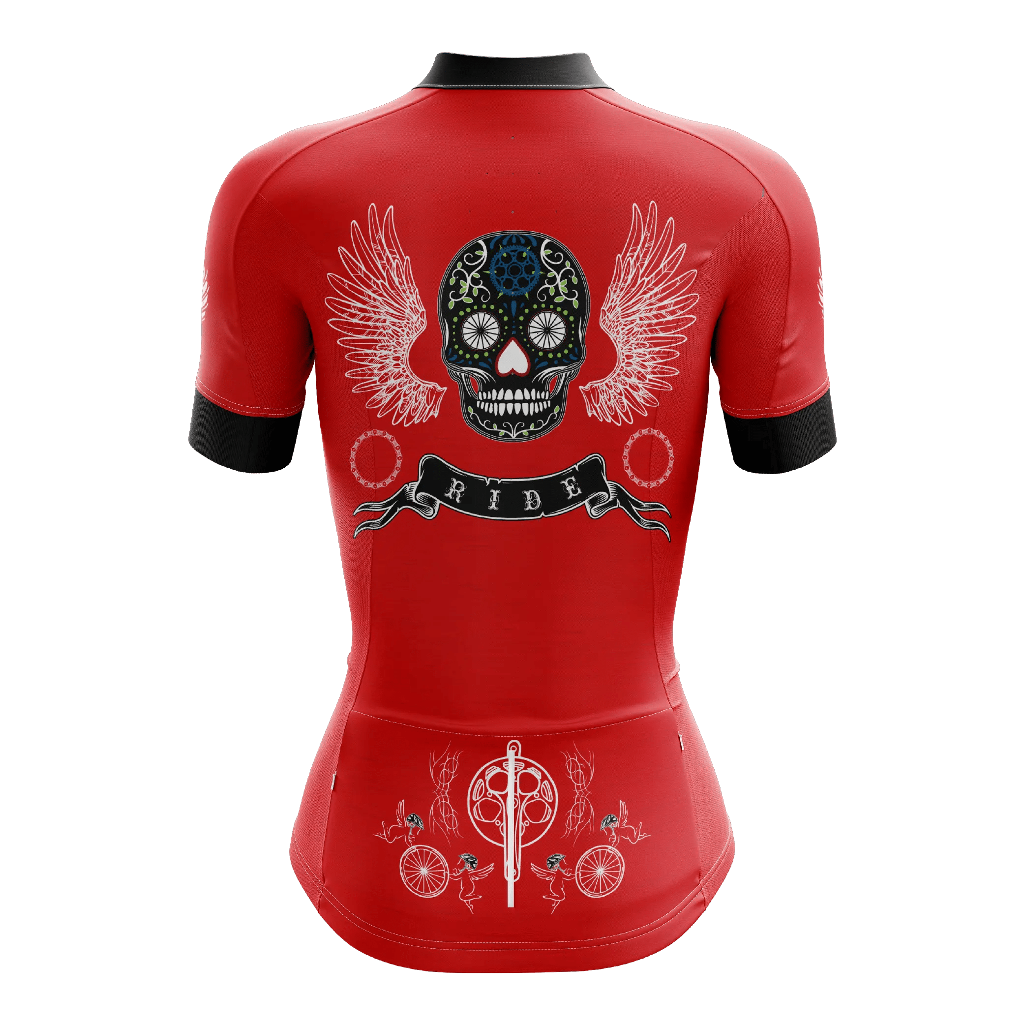 Skull & Gears Red Short Sleeve Cycling Jersey  