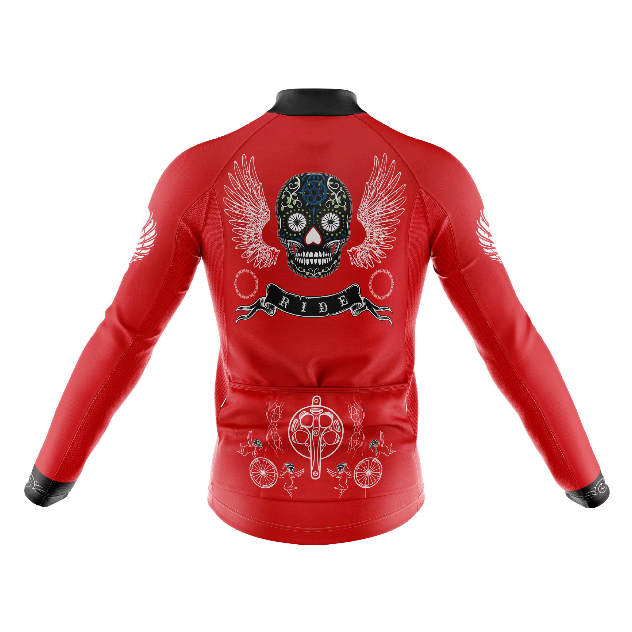 Skull & Gears Red Long Sleeve Cycling Jersey