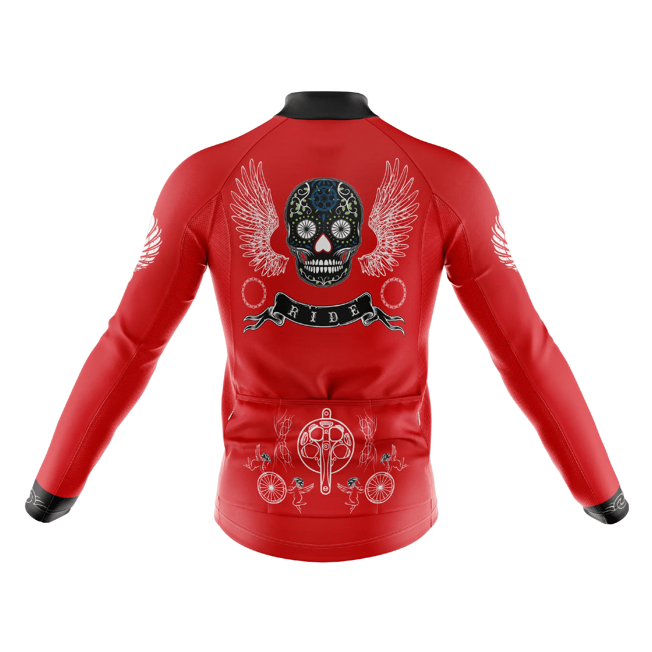 pedal clothes Skull & Gears Red Long Sleeve Cycling Jersey