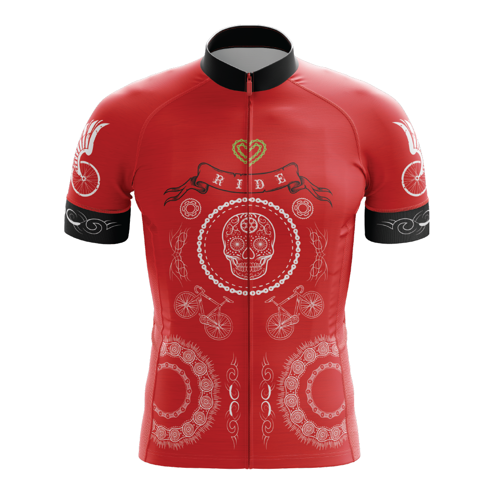 Skull & Gears Red Short Sleeve Cycling Jersey