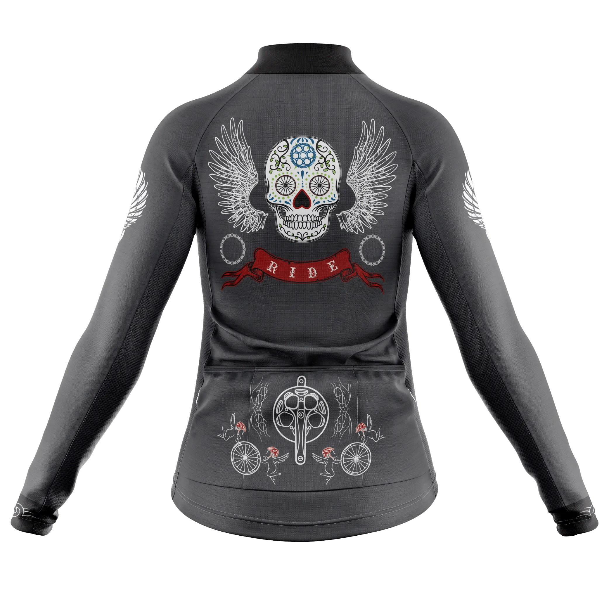 Skull & Gears Slate Grey Long Sleeve Cycling Jersey  