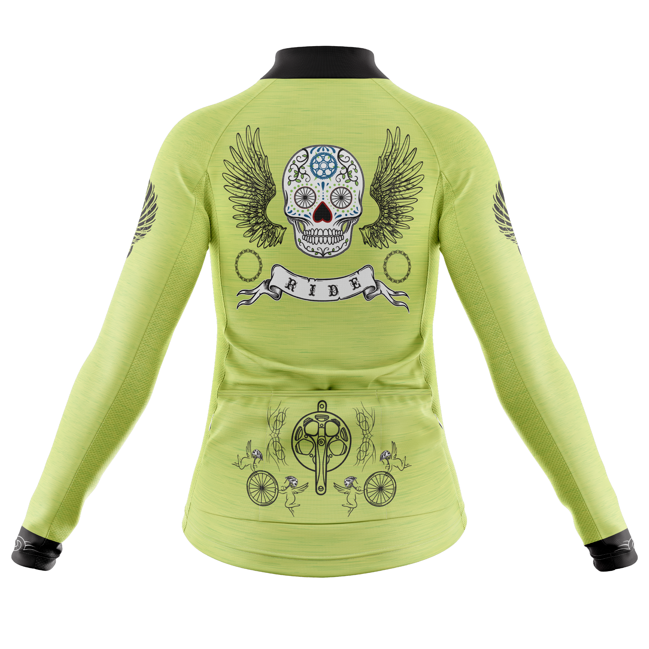 Skull & Gears Green Long Sleeve Cycling Jersey
