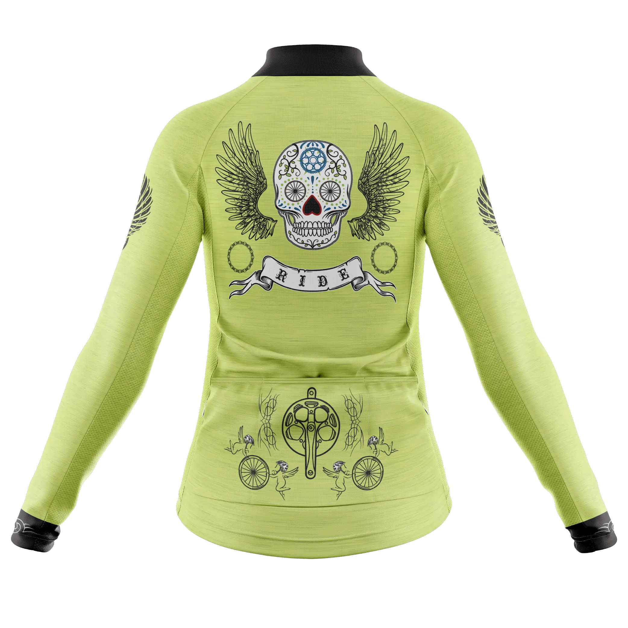Skull & Gears Green Long Sleeve Cycling Jersey  