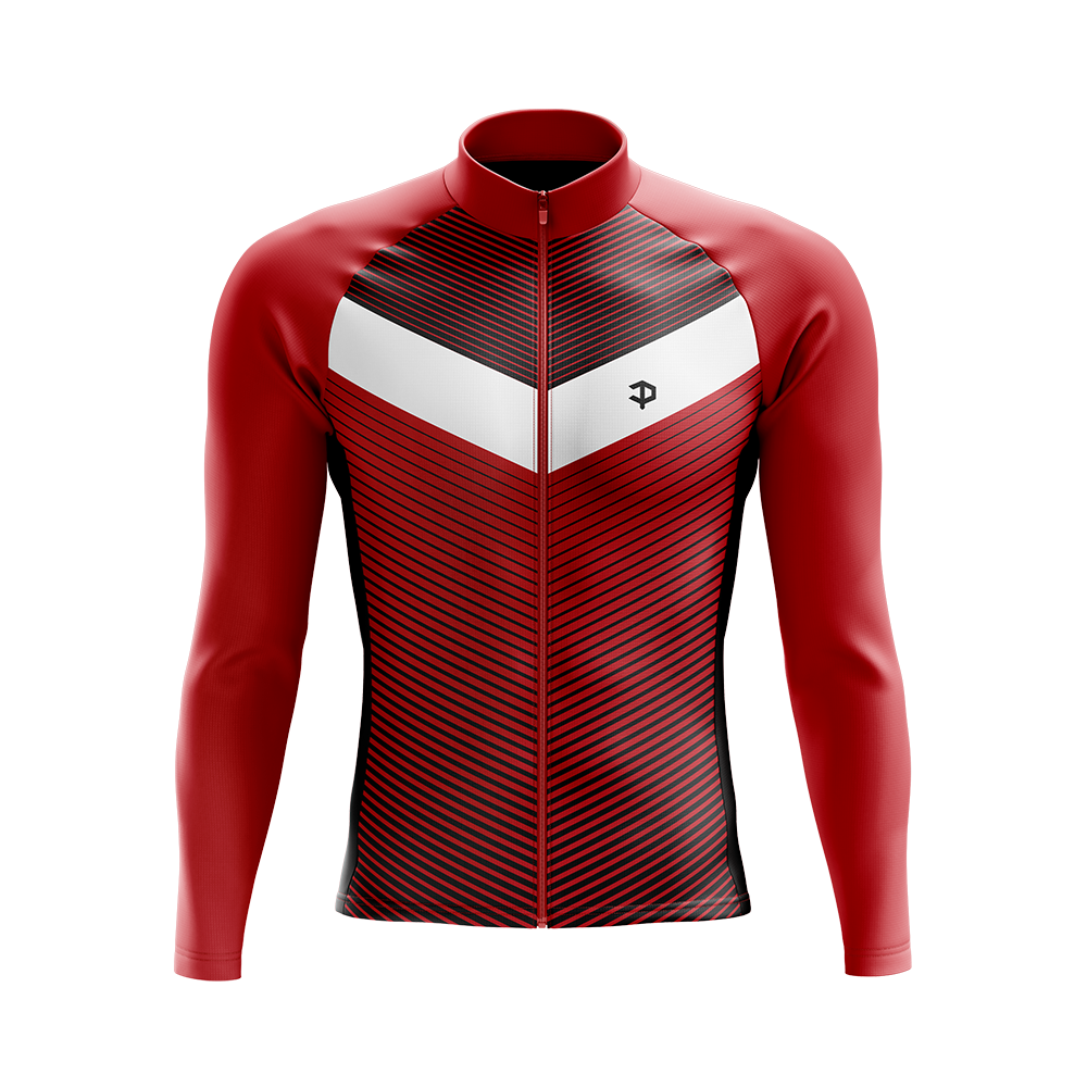 Men's V For Velo Red Long Sleeve Cycling Jersey