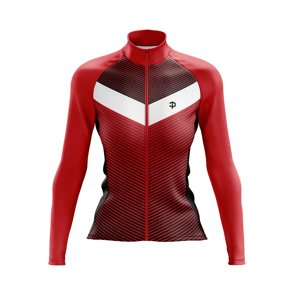 Women's V For Velo Red Long Sleeve Cycling Jersey  