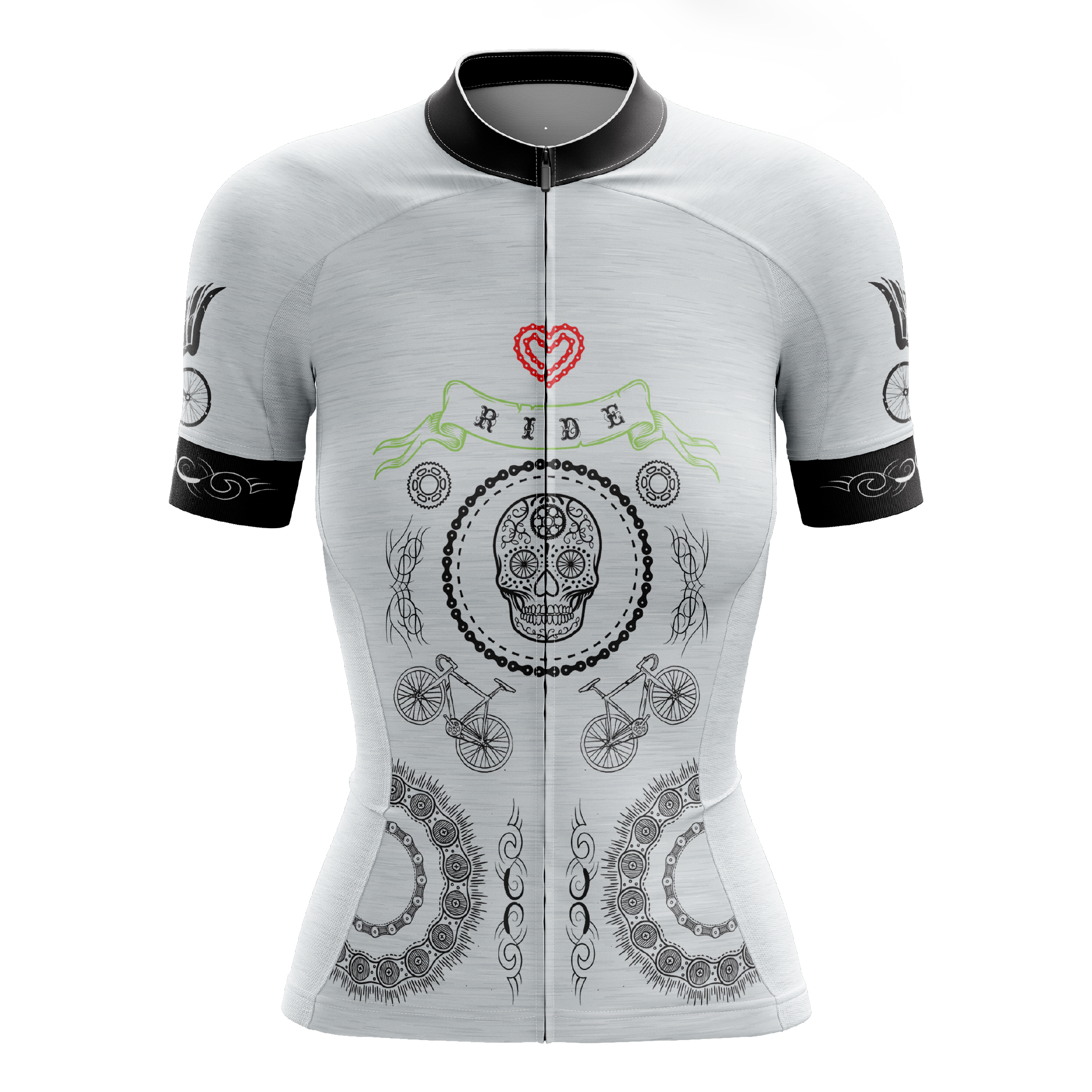 Skull & Gears White Short Sleeve Cycling Jersey