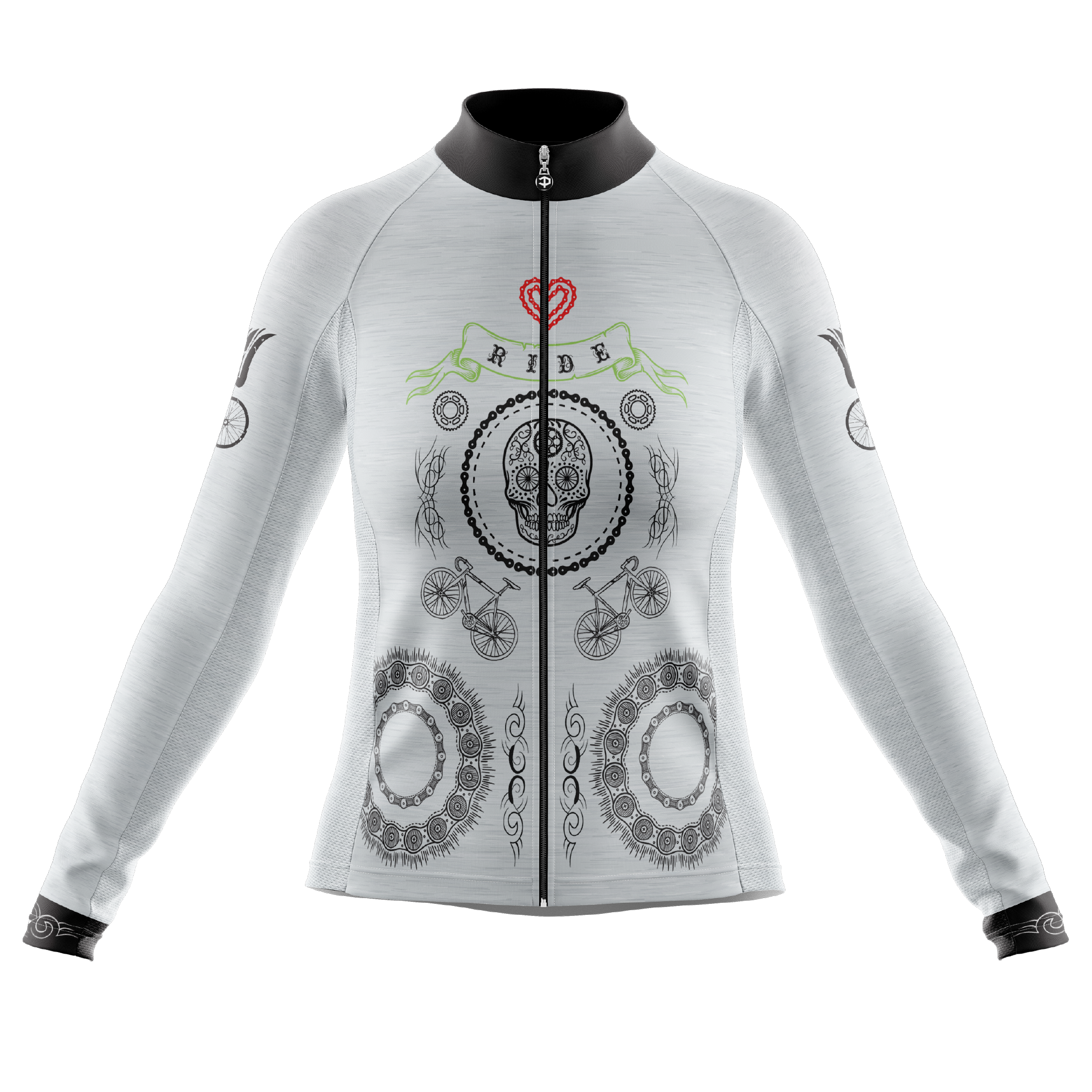 Skull & Gears White Long Sleeve Cycling Jersey