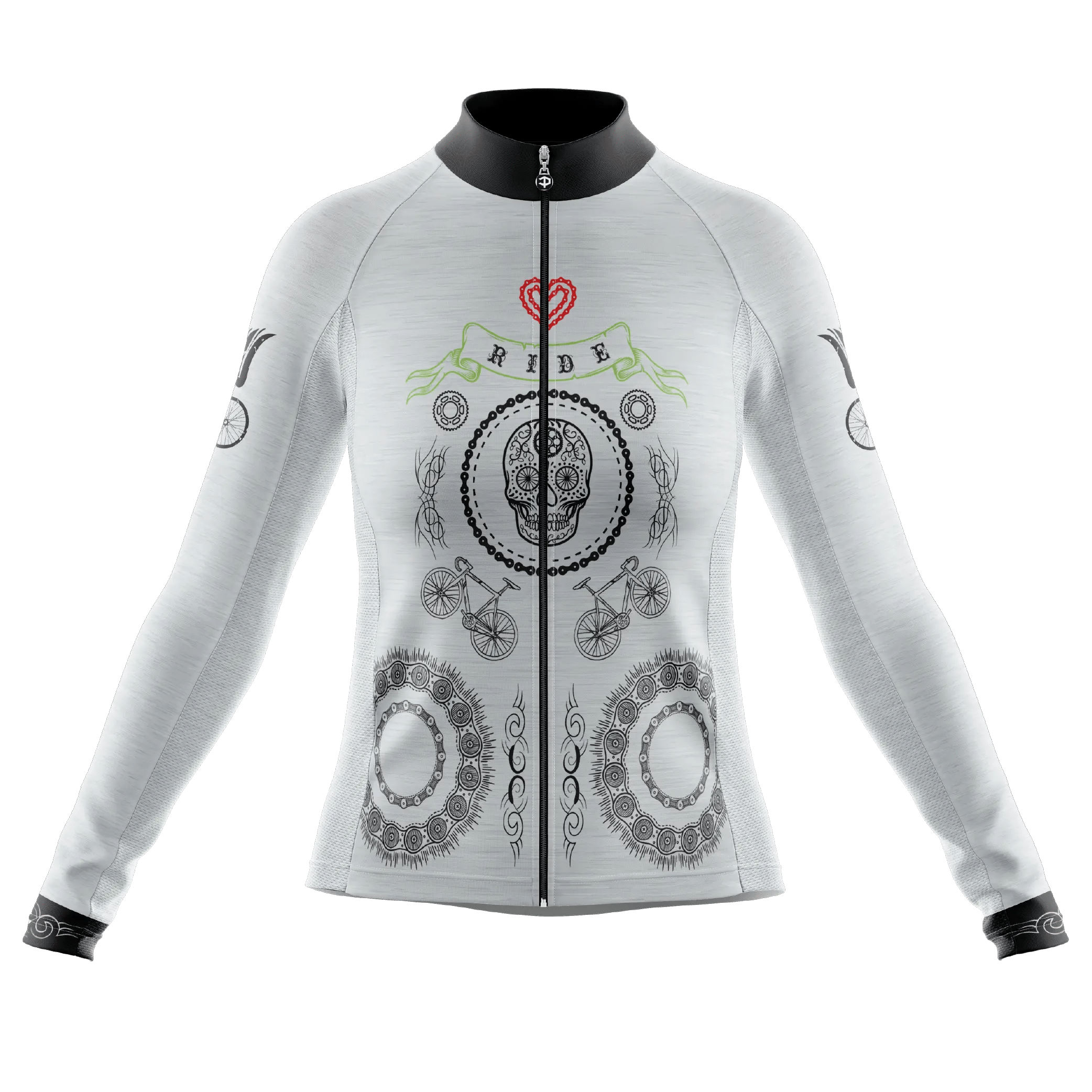 Skull & Gears White Long Sleeve Cycling Jersey