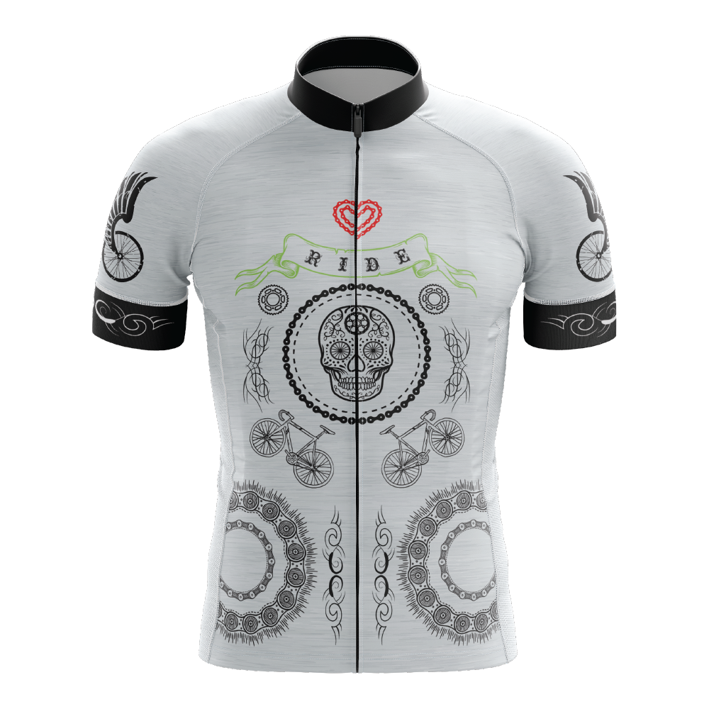 Skull & Gears White Short Sleeve Cycling Jersey
