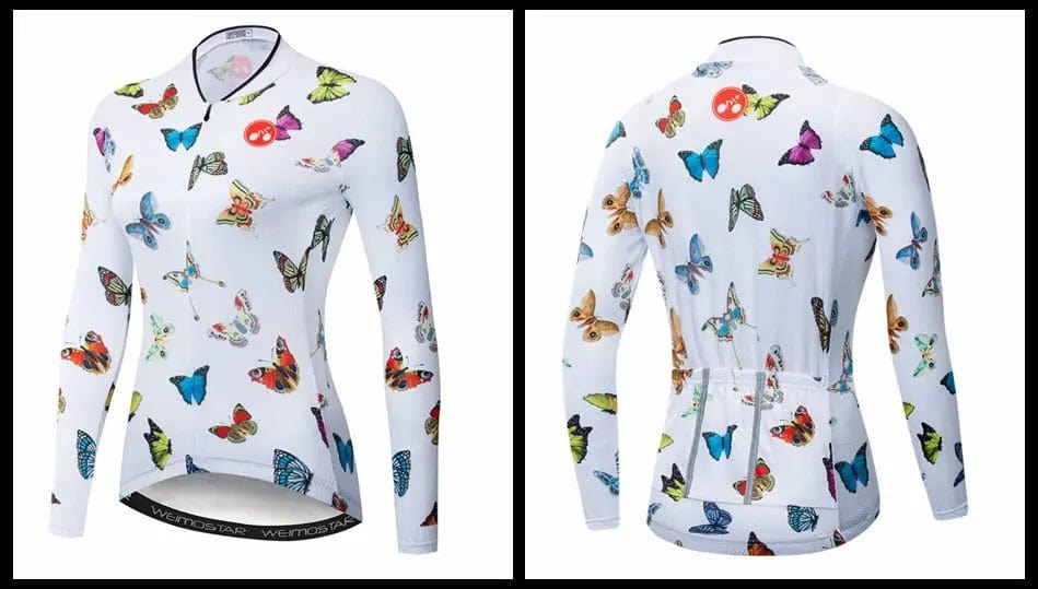 White Butterflies Women's Long Sleeve Cycling Jersey  