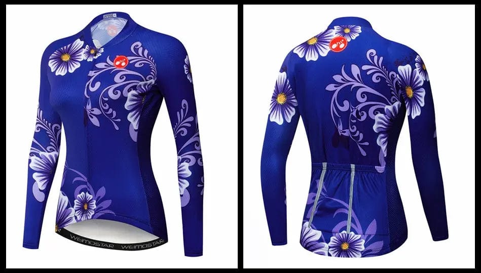 Blue Flower Women's Long Sleeve Cycling Jersey  