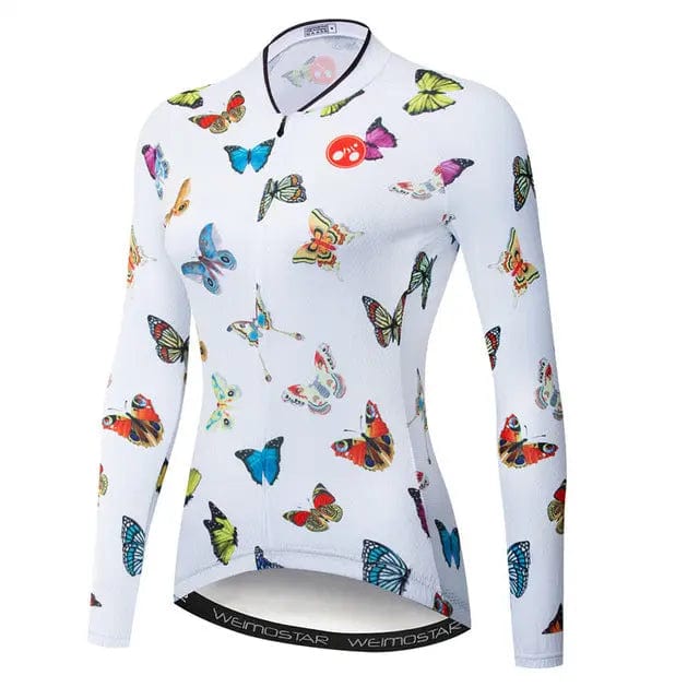 White Butterflies Women's Long Sleeve Cycling Jersey  