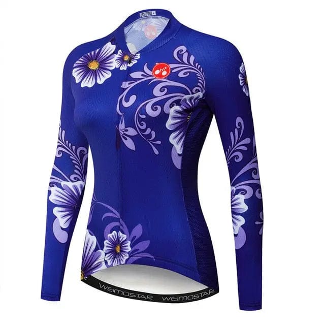 Blue Flower Women's Long Sleeve Cycling Jersey  